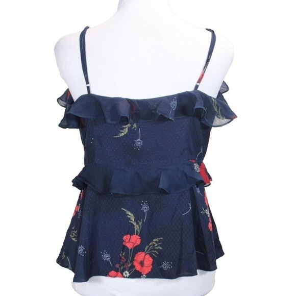 Joie Chiffon Aisling Ruffle Tier Floral Camisole Midnight Blue Poppy print Sz 6 - Picture 5 of 8